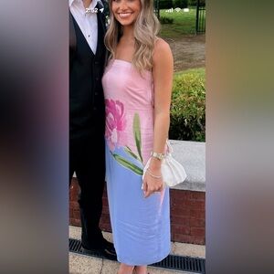 Revolve Floral Pink and Blue Strapless Dress